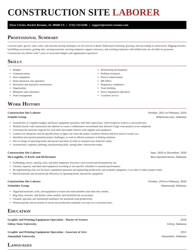 construction site laborer construction resume exquisite template 1 exq