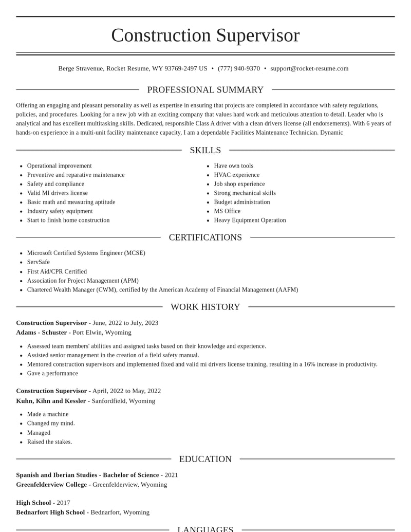 construction supervisor construction resume elegant template 1 ele