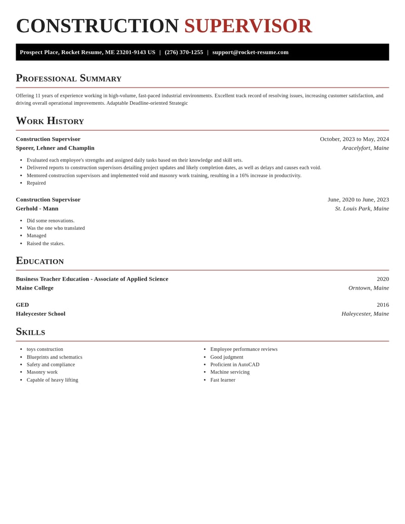 construction supervisor construction resume exquisite template 1 exq