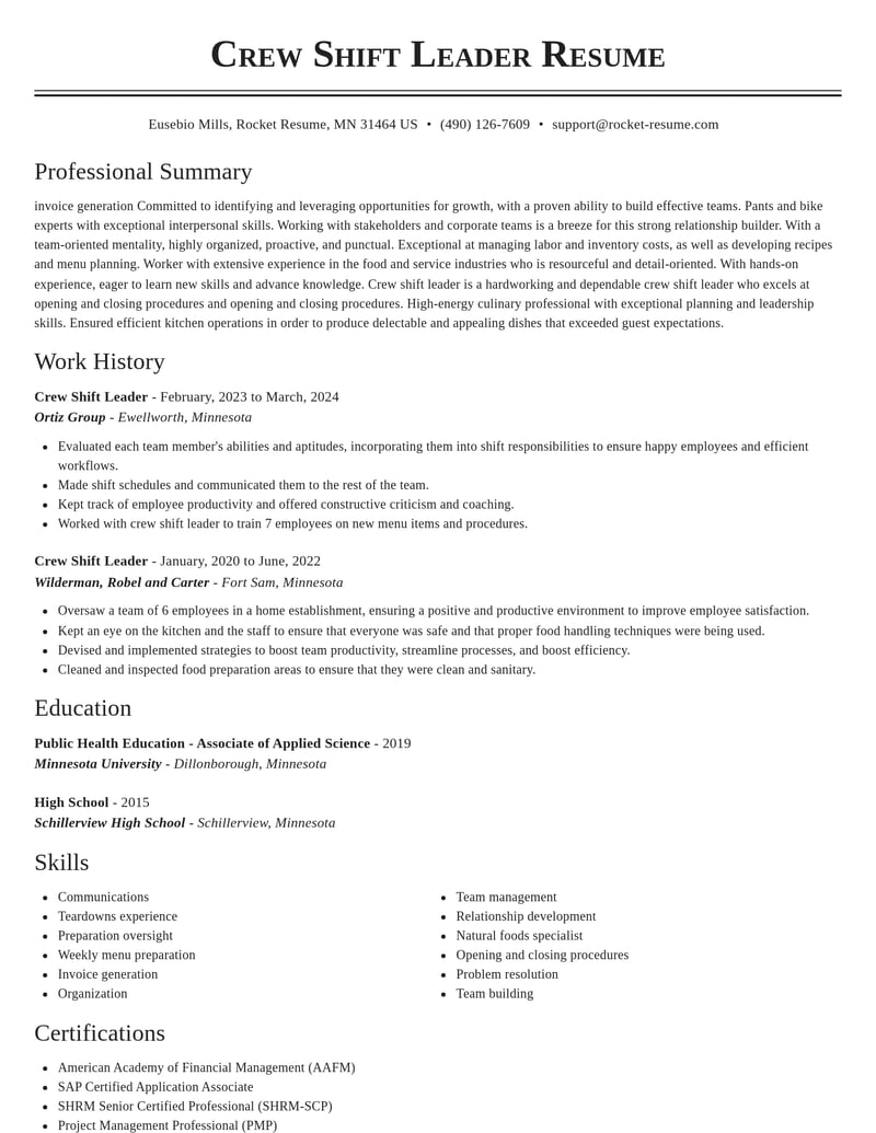 crew shift leader construction resume classic template 0 cla