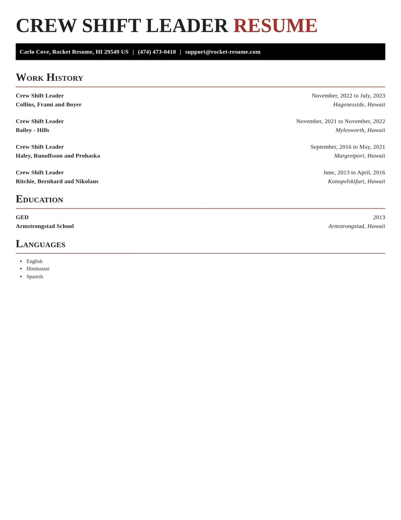 crew shift leader construction resume exquisite template 2 exq