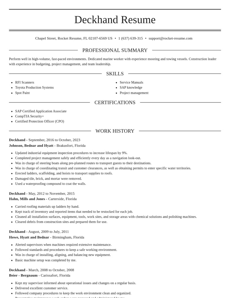 deckhand construction resume elegant template 2 ele