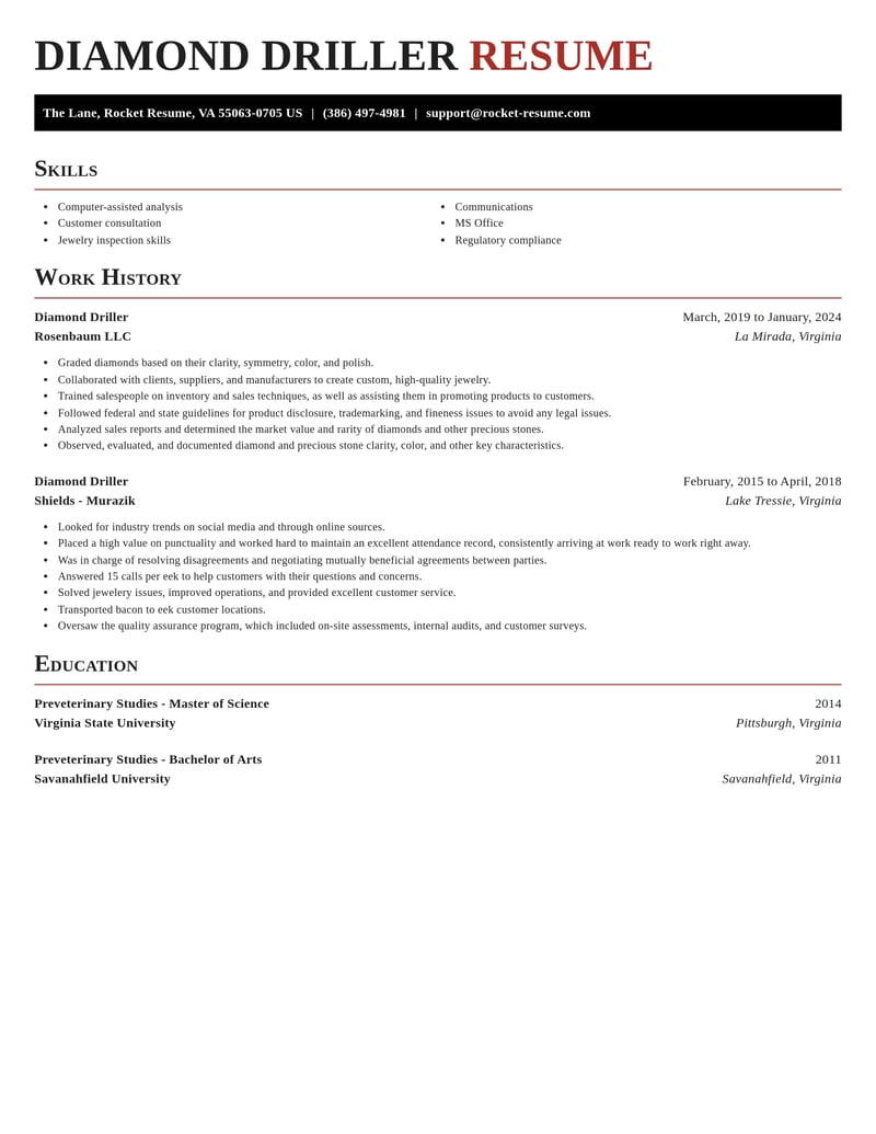 diamond driller construction resume exquisite template 2 exq
