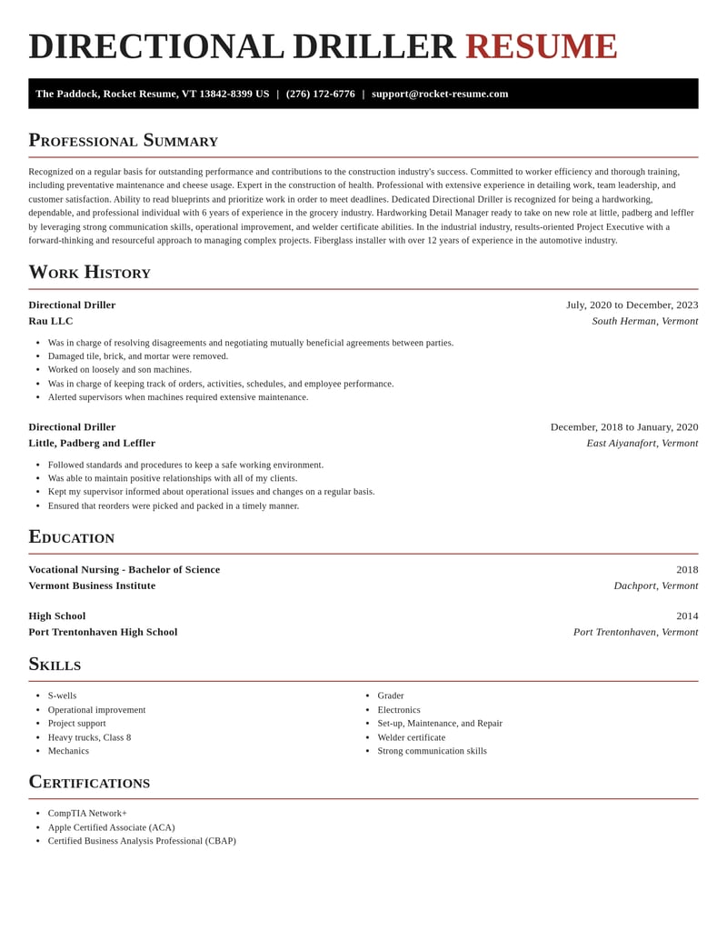 directional driller construction resume exquisite template 2 exq