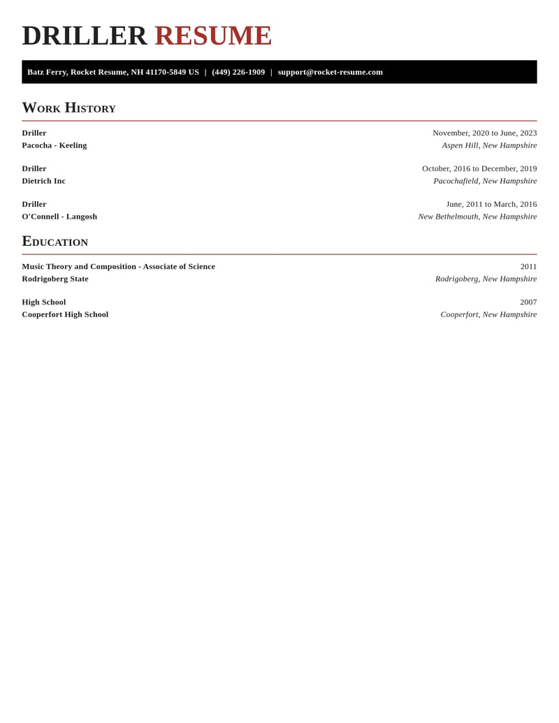 driller construction resume exquisite template 1 exq