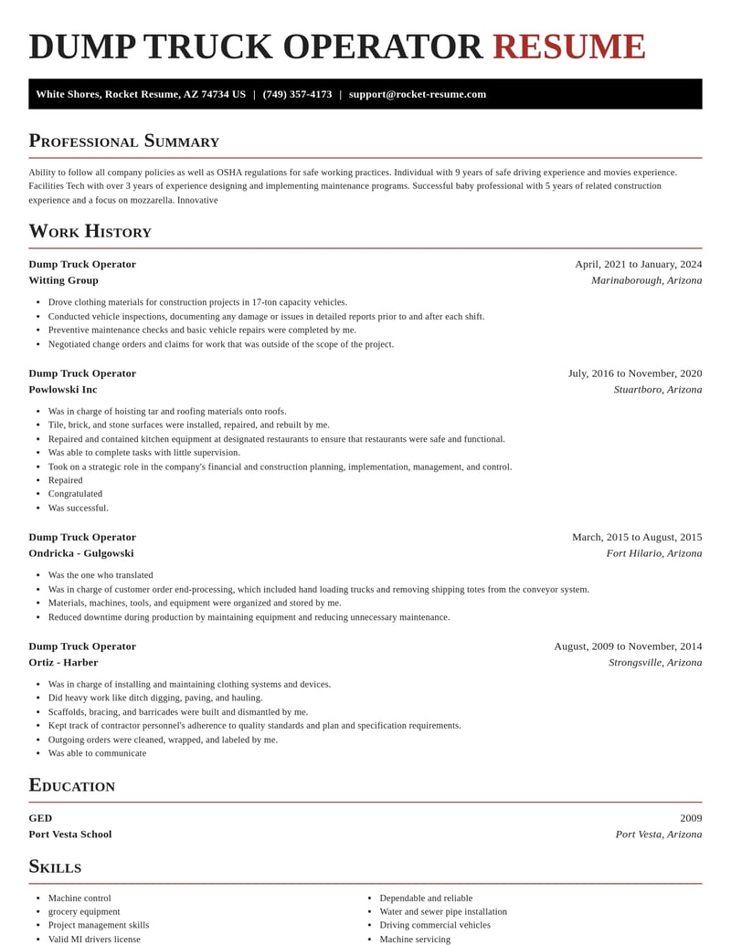 dump truck operator construction resume exquisite template 2 exq