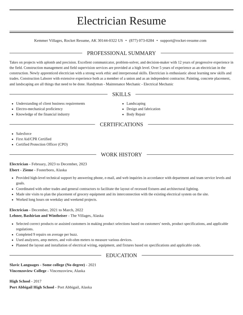 electrician construction resume elegant template 1 ele