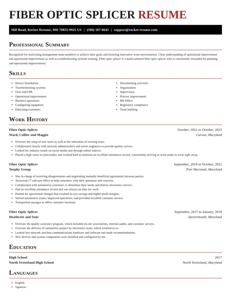 fiber optic splicer construction resume exquisite template 2 exq