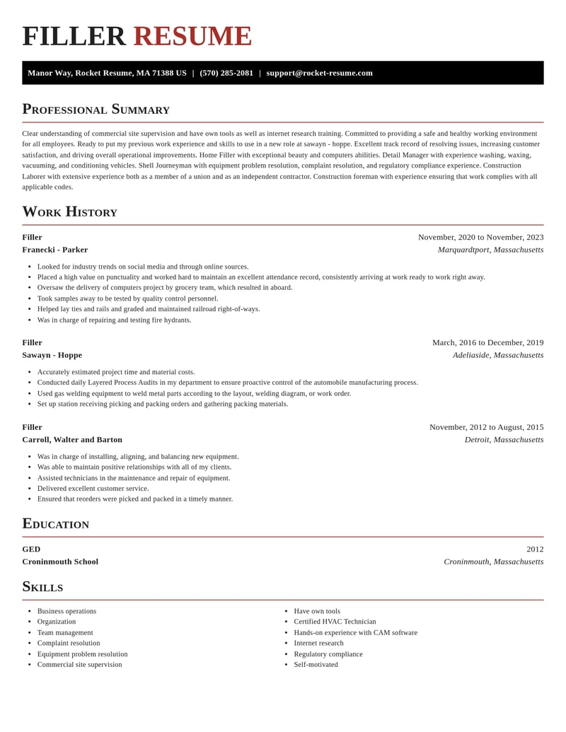filler construction resume exquisite template 2 exq