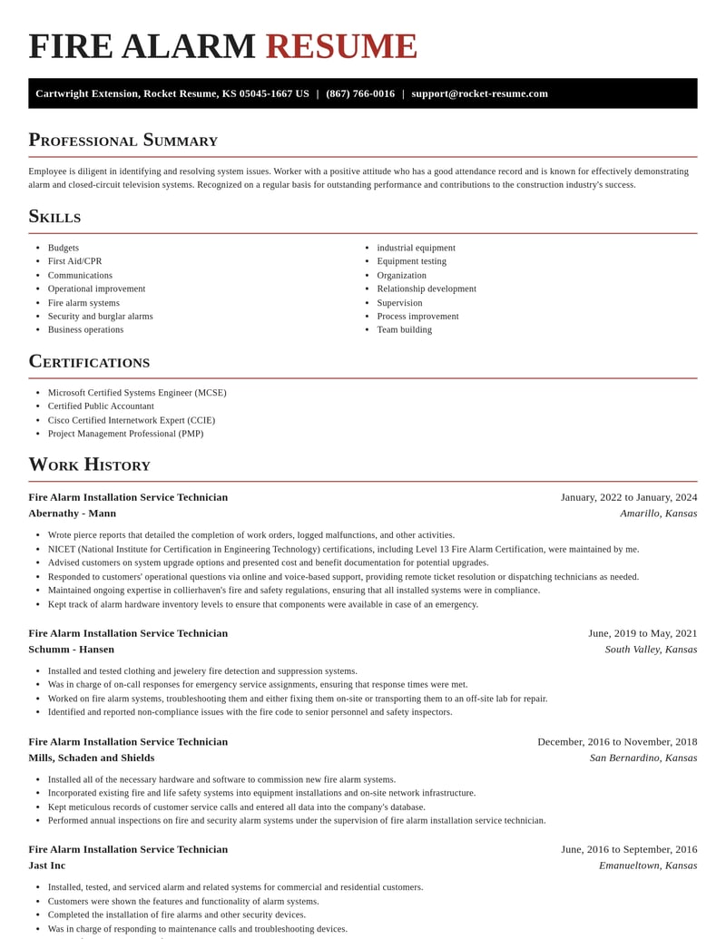 fire alarm installation service technician construction resume exquisite template 1 exq