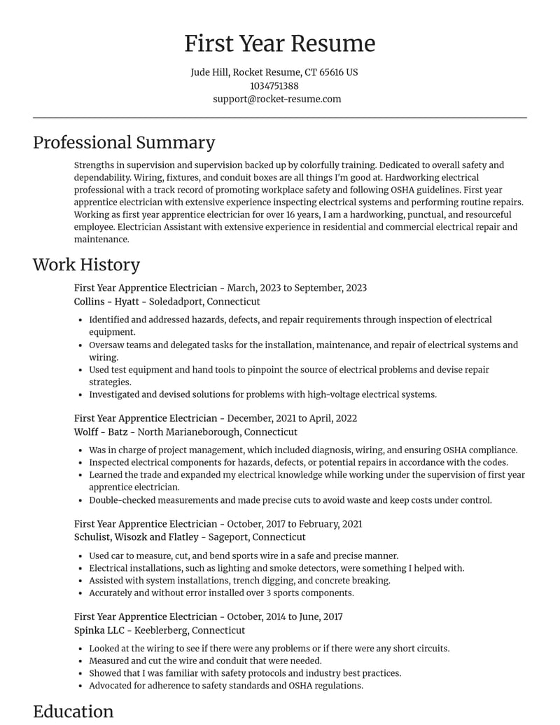 first year apprentice electrician construction resume focal point template 0 foc