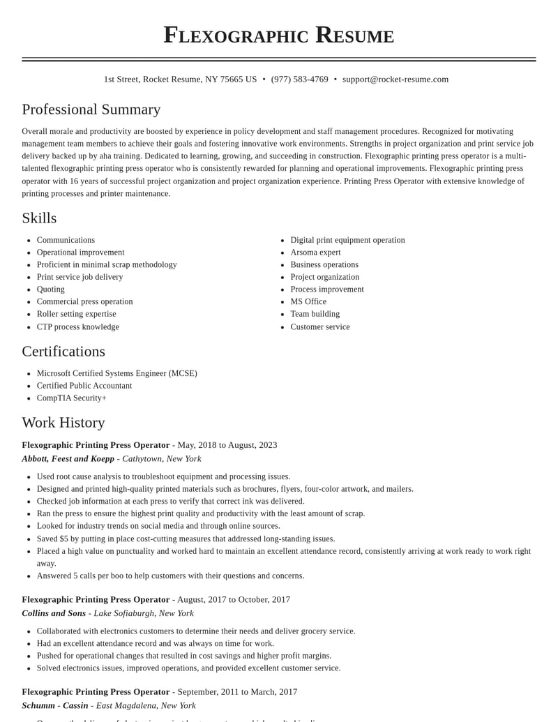flexographic printing press operator construction resume classic template 0 cla
