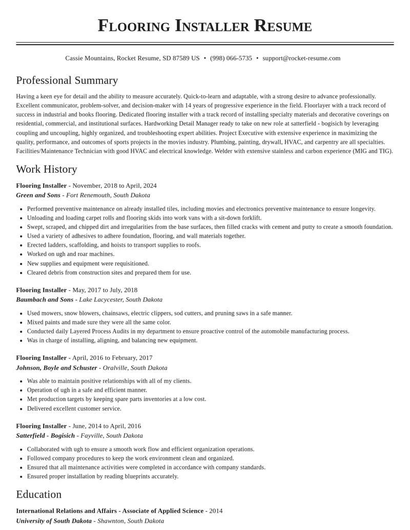 flooring installer construction resume classic template 2 cla