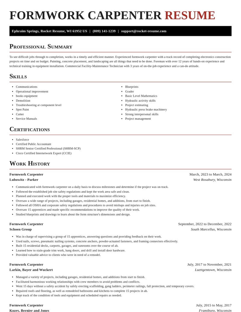 formwork carpenter construction resume exquisite template 2 exq