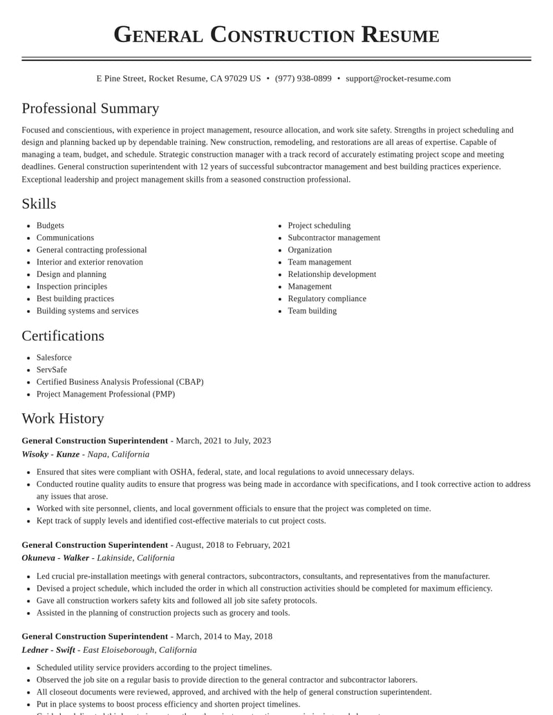 general construction superintendent construction resume classic template 0 cla