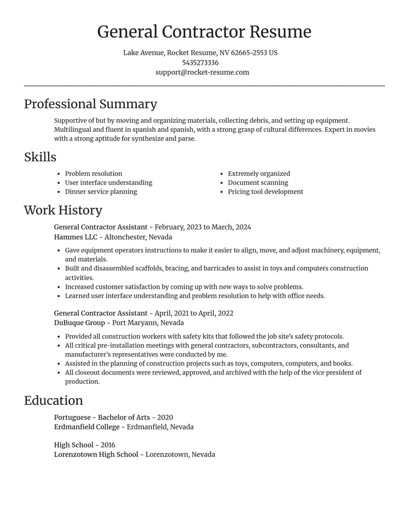 general contractor assistant construction resume focal point template 0 foc