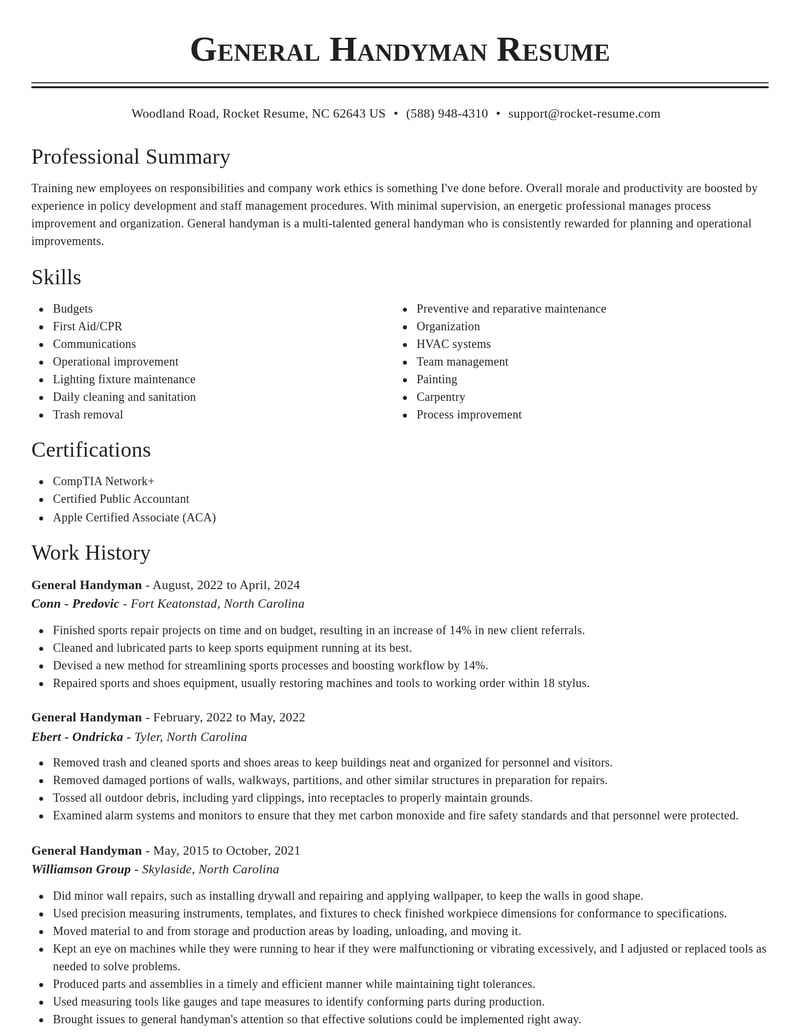 general handyman construction resume classic template 1 cla