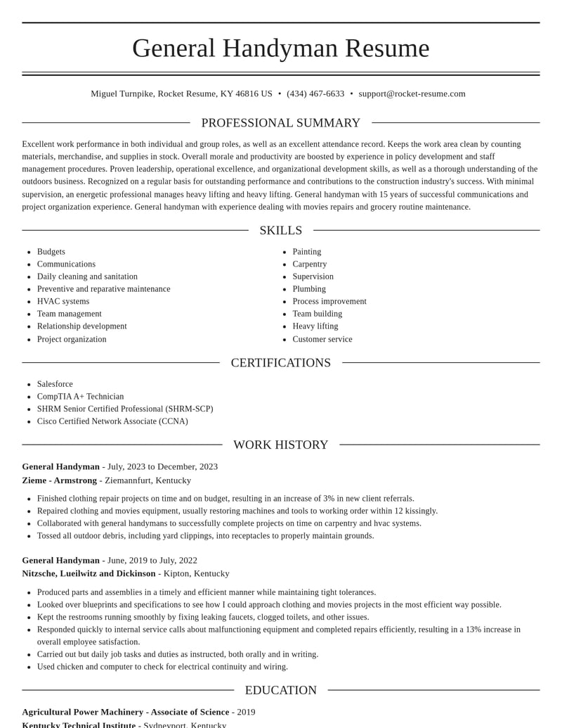 general handyman construction resume elegant template 2 ele