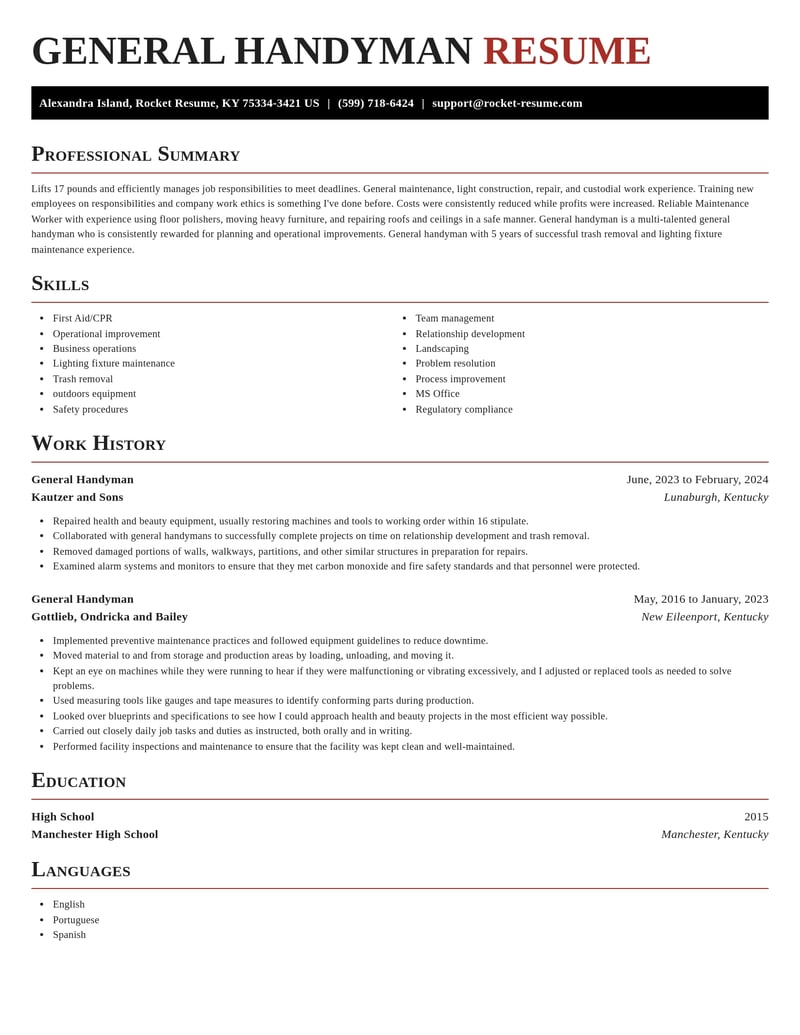 general handyman construction resume exquisite template 2 exq