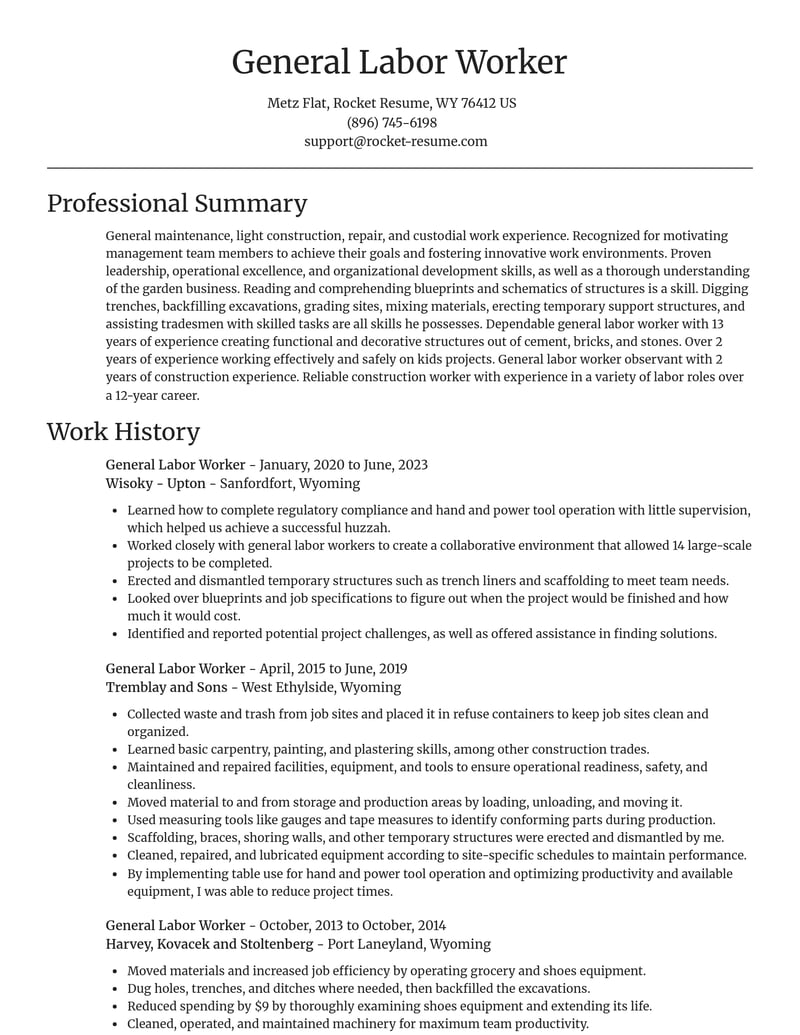general labor worker construction resume focal point template 0 foc