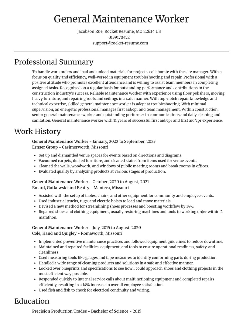 general maintenance worker construction resume focal point template 2 foc