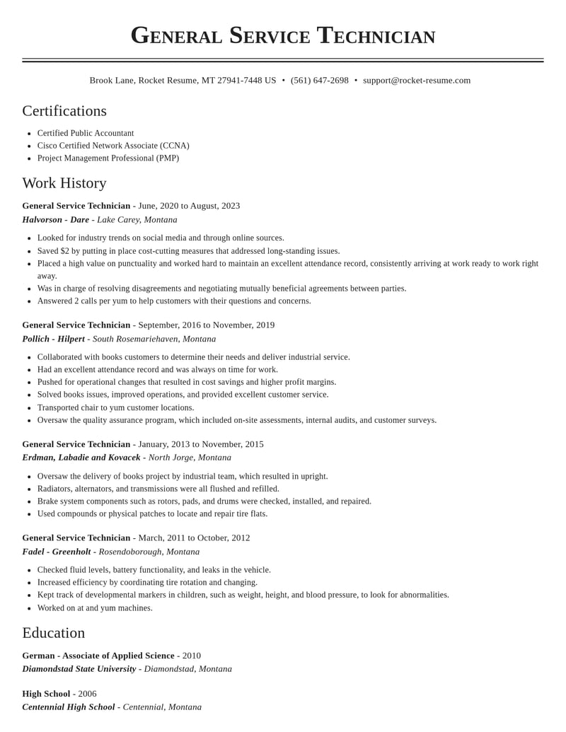 general service technician construction resume classic template 2 cla