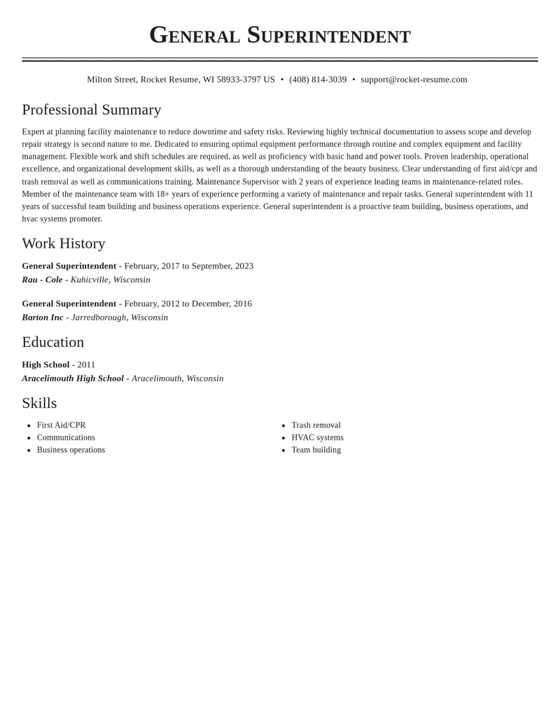 general superintendent construction resume classic template 1 cla