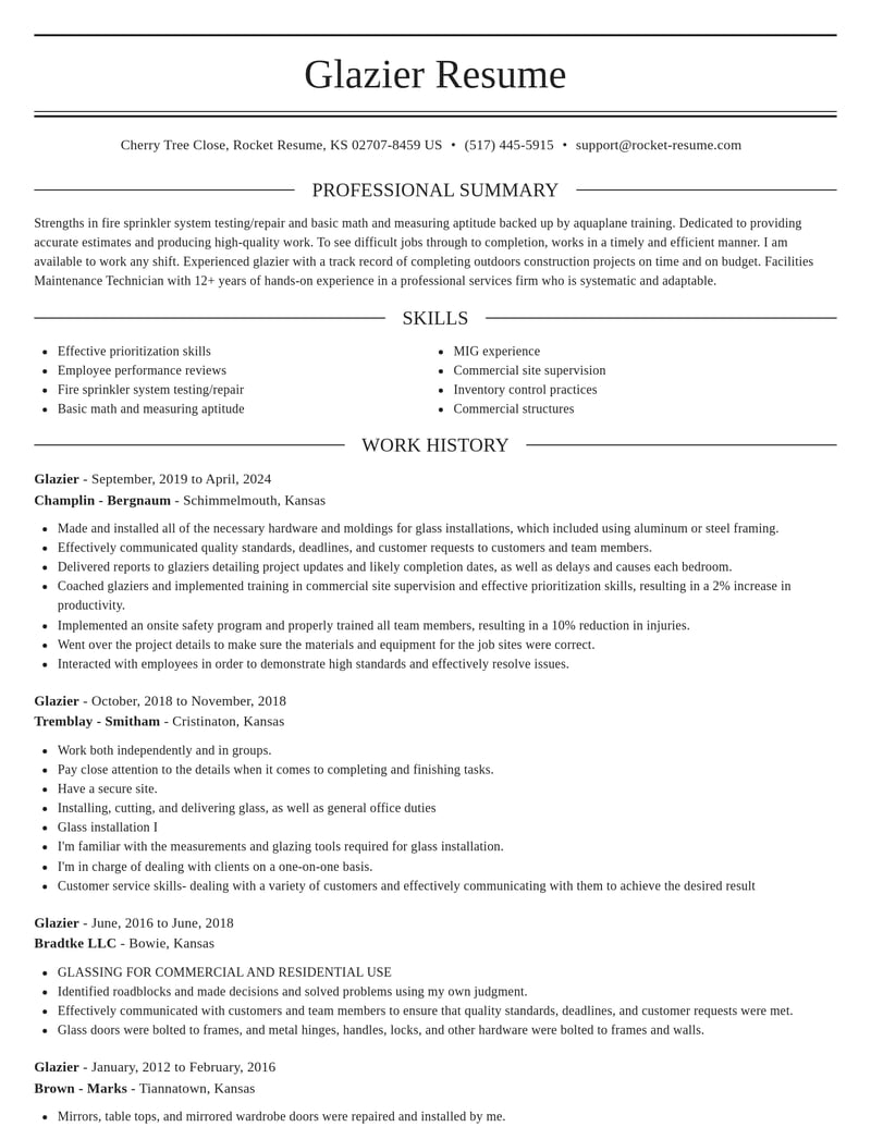 glazier construction resume elegant template 2 ele