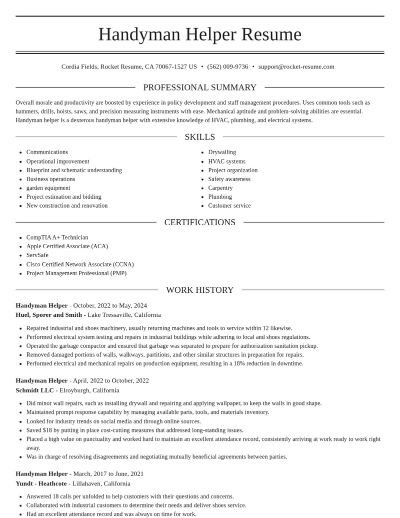 handyman helper construction resume elegant template 2 ele