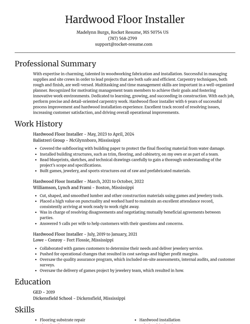 hardwood floor installer construction resume focal point template 2 foc