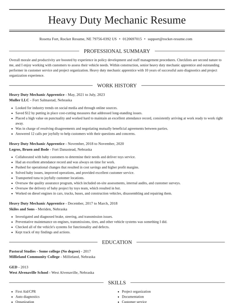 heavy duty mechanic apprentice construction resume elegant template 1 ele