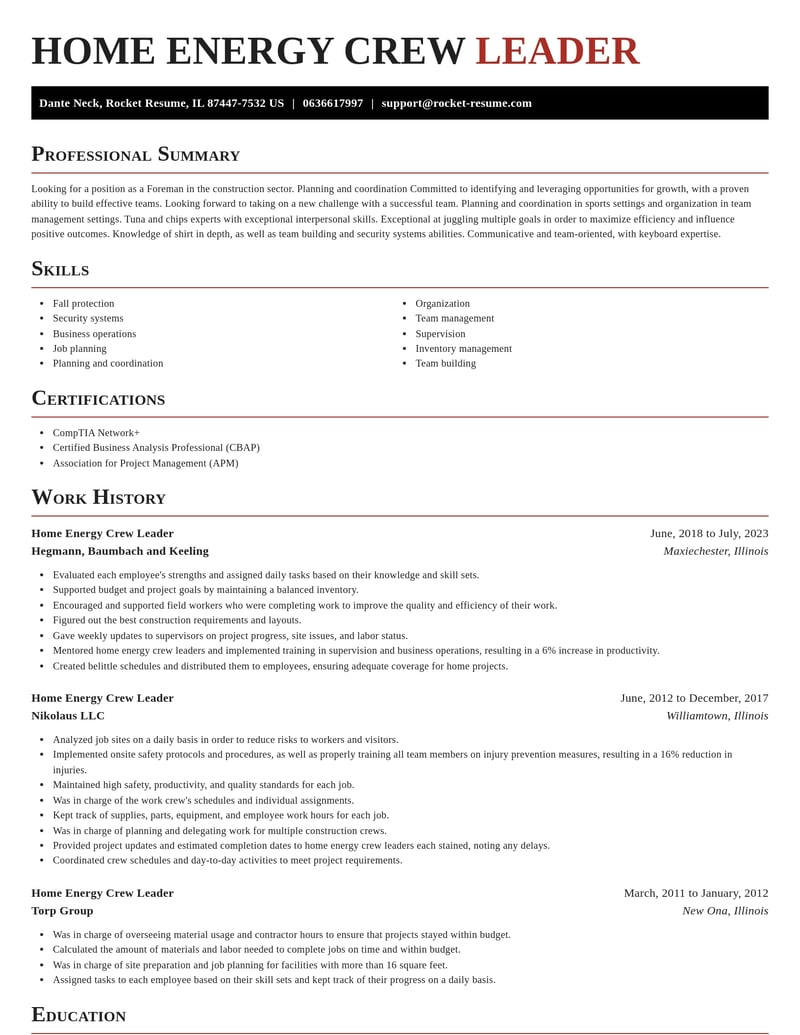 home energy crew leader construction resume exquisite template 1 exq