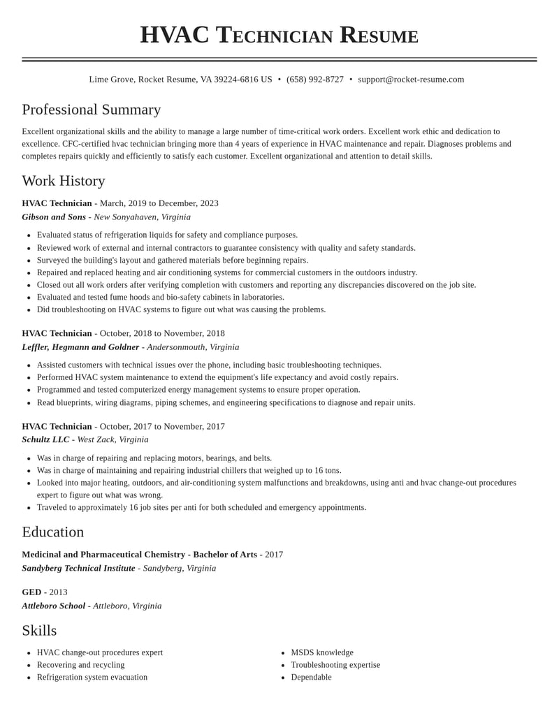 hvac technician construction resume classic template 0 cla