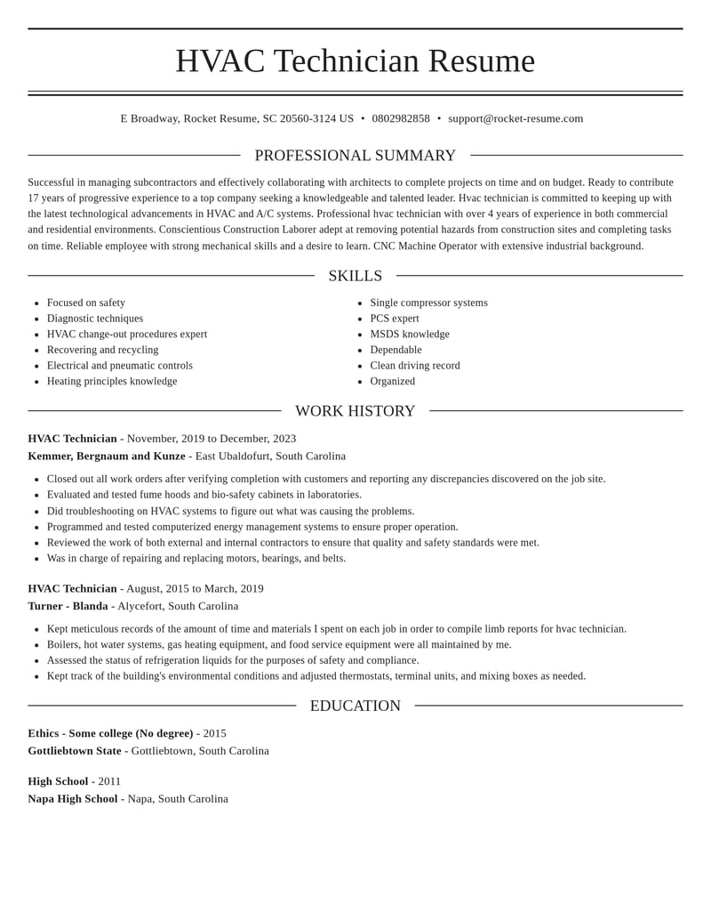 hvac technician construction resume elegant template 0 ele