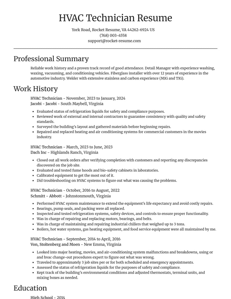 hvac technician construction resume focal point template 1 foc