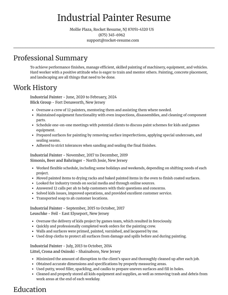 industrial painter construction resume focal point template 1 foc