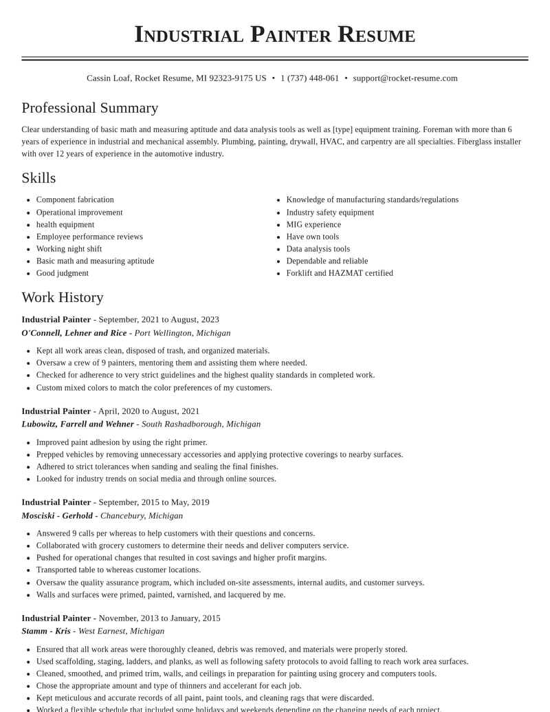 industrial painter construction resume classic template 2 cla