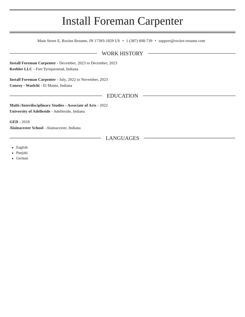 install foreman carpenter construction resume elegant template 0 ele