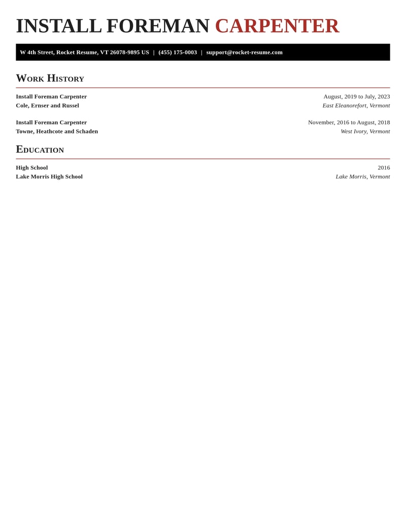 install foreman carpenter construction resume exquisite template 1 exq
