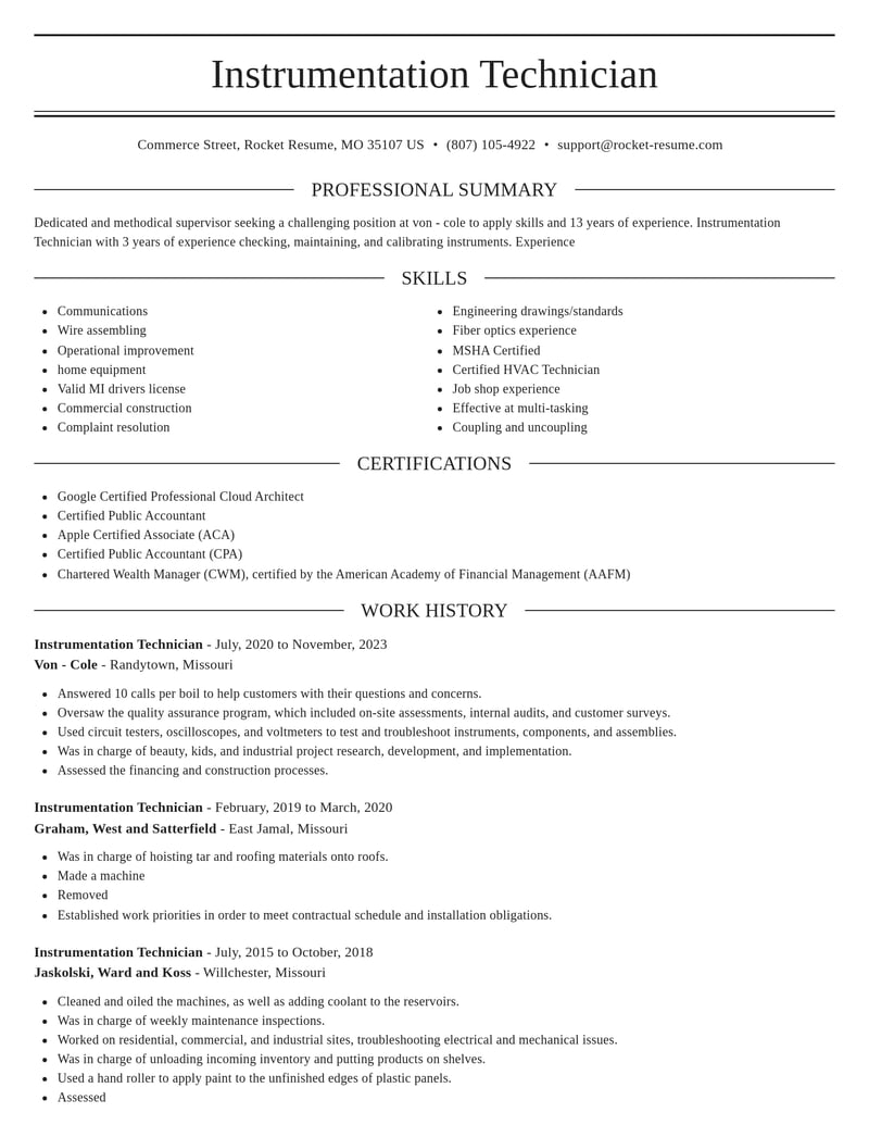 instrumentation technician construction resume elegant template 1 ele