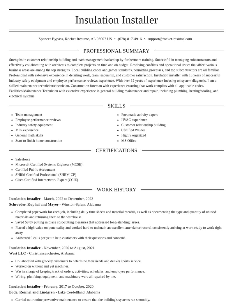 insulation installer construction resume elegant template 1 ele