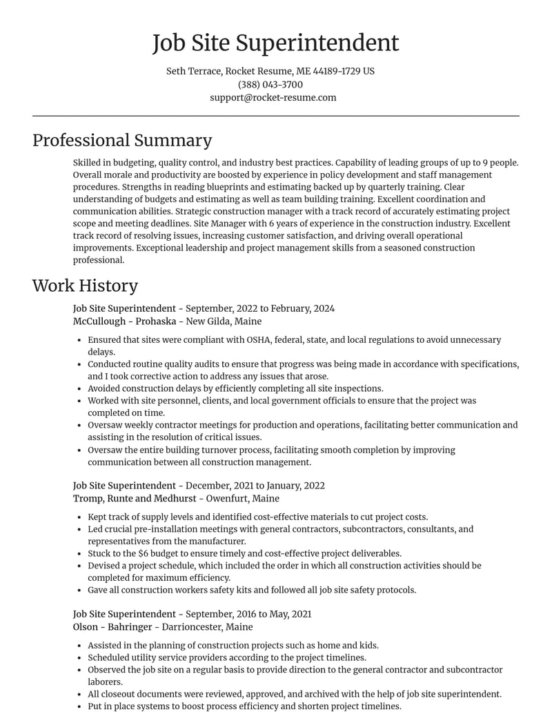 job site superintendent construction resume focal point template 1 foc