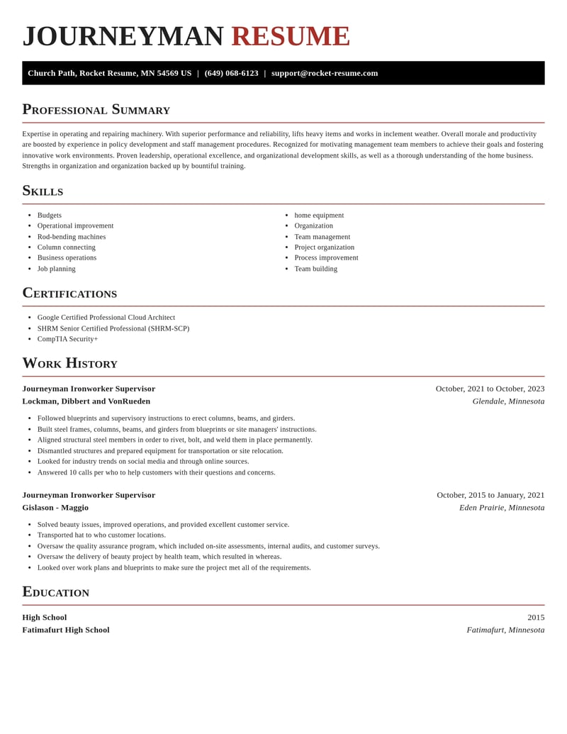 journeyman ironworker supervisor construction resume exquisite template 2 exq