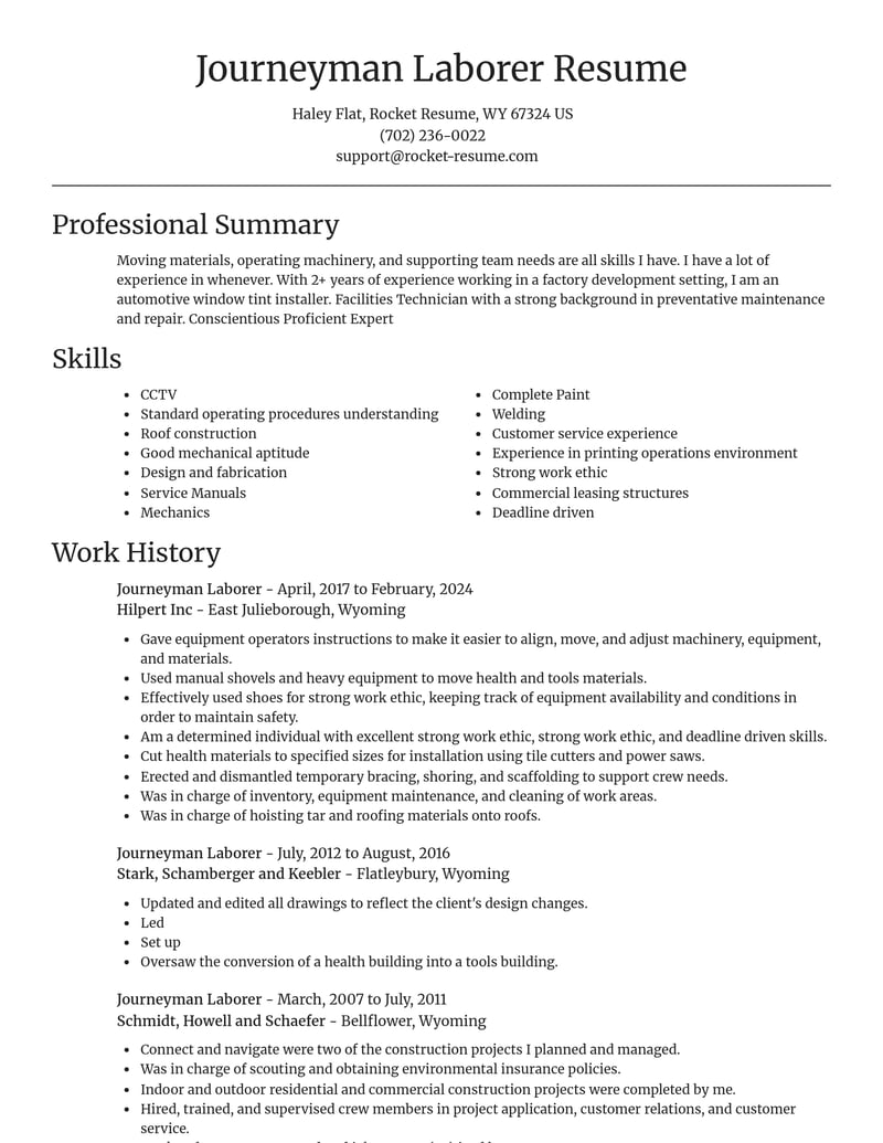 journeyman laborer construction resume focal point template 0 foc
