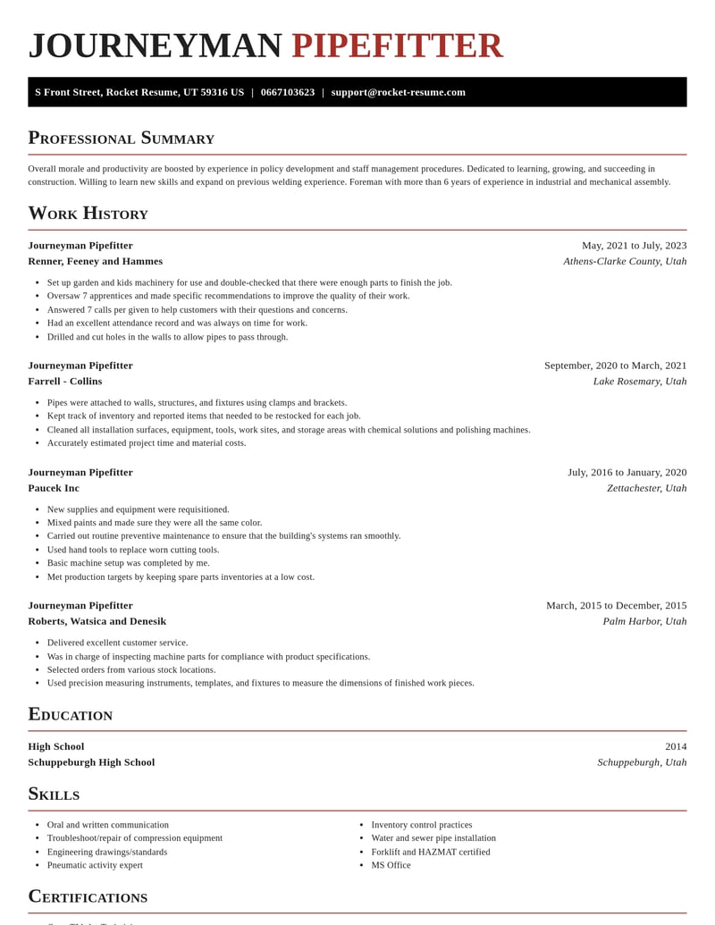 journeyman pipefitter construction resume exquisite template 2 exq