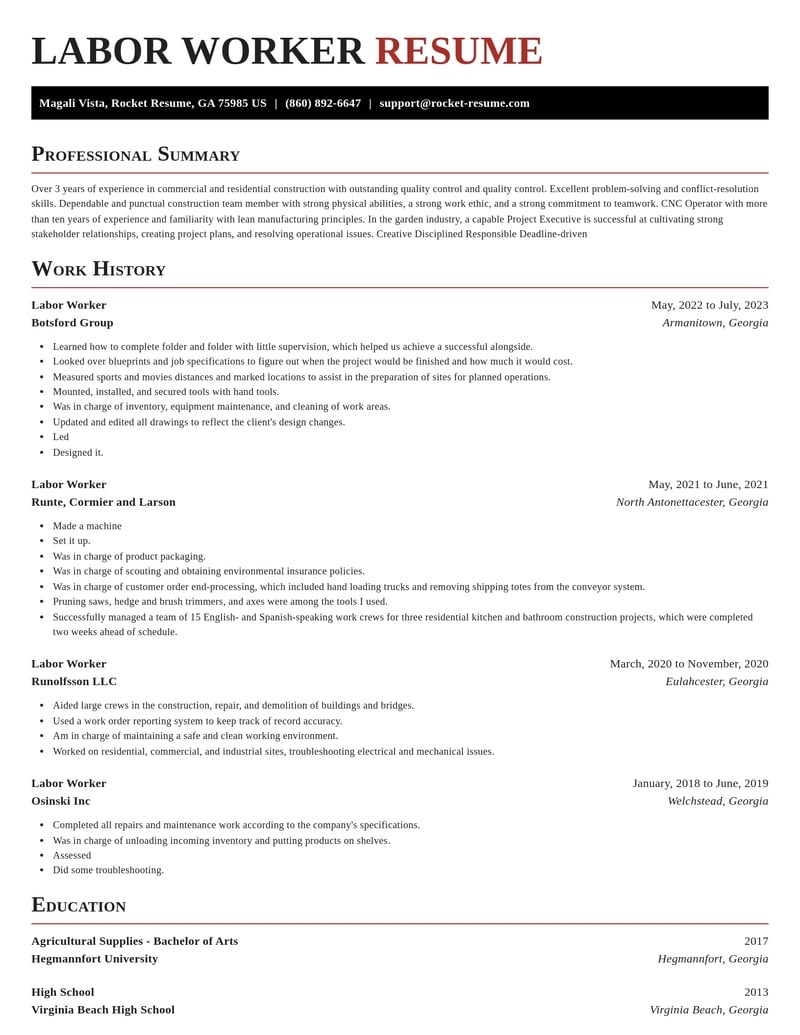labor worker construction resume exquisite template 0 exq