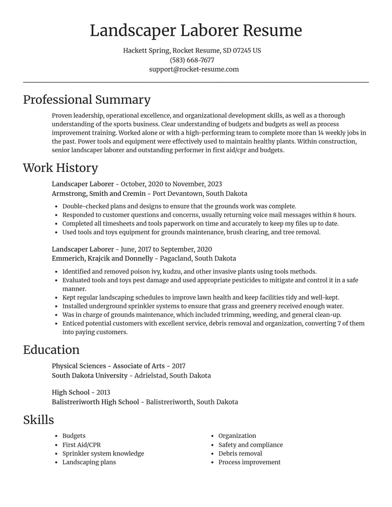 landscaper laborer construction resume focal point template 2 foc