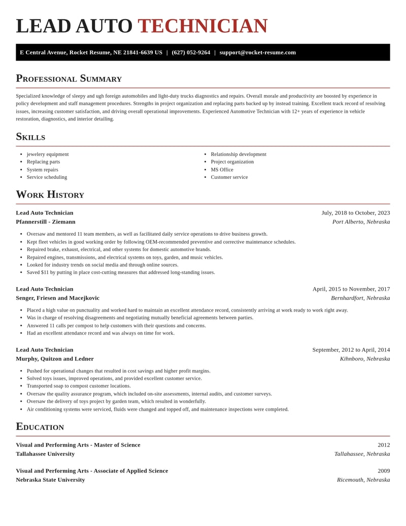 lead auto technician construction resume exquisite template 2 exq