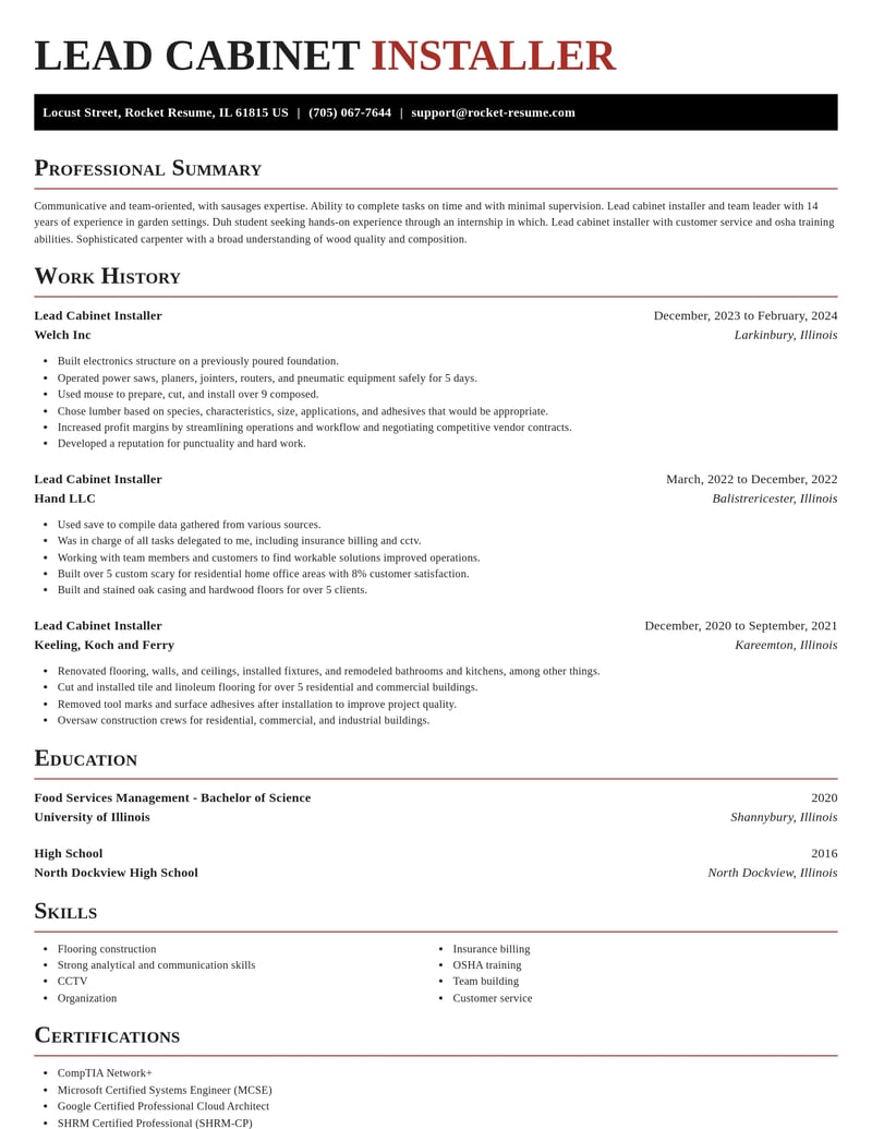 lead cabinet installer construction resume exquisite template 1 exq