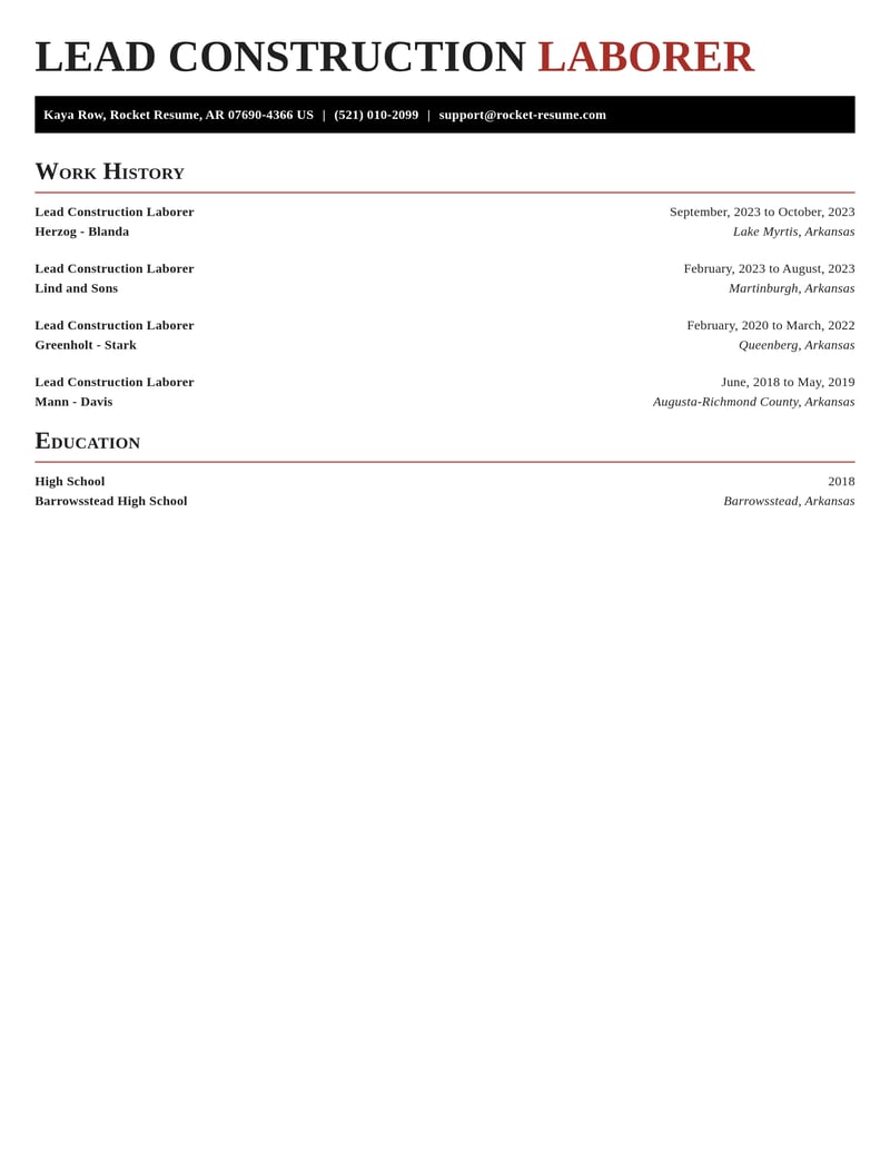 lead construction laborer construction resume exquisite template 2 exq